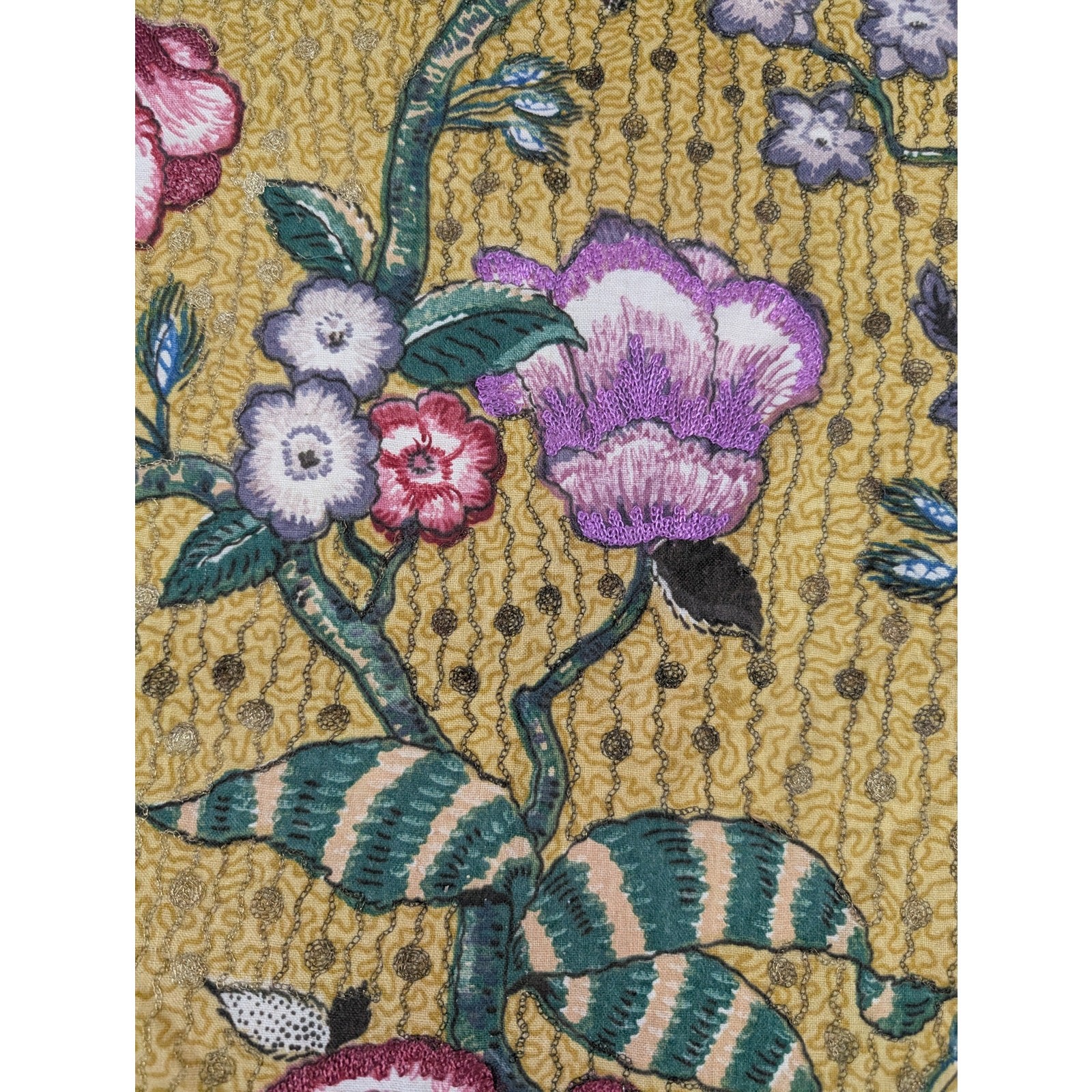 Vintage Jacobean Style Printed & Embroidered Floral Tapestry 49x29in