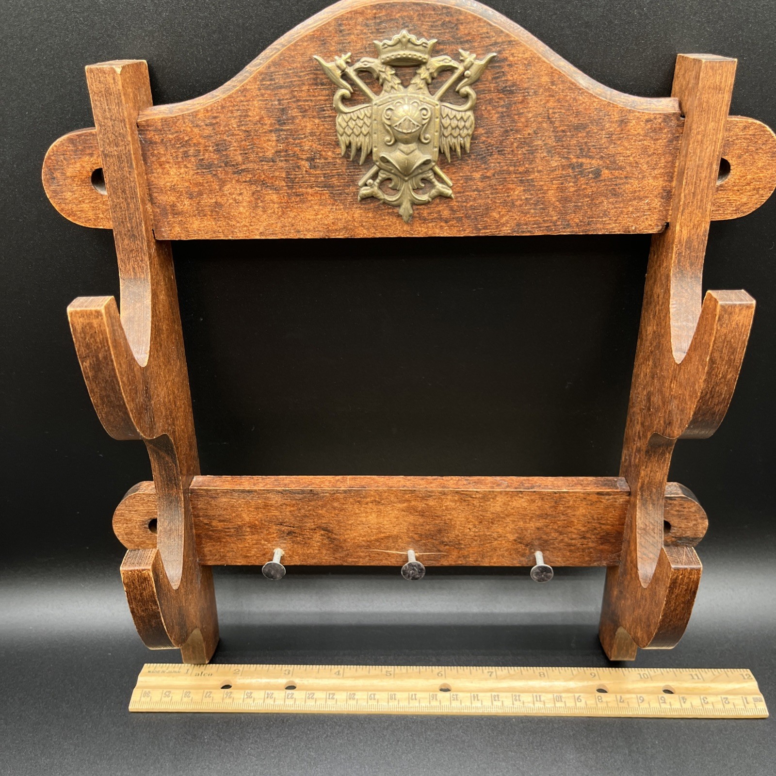 Medieval Sword Wall Rack Wooden Heraldic Coat of Arms Crest Knight Display LARP