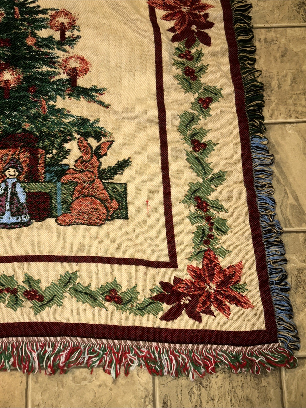 Vintage Beacon Holiday Tapestry Throw Blanket Christmas Tree, Toys Train 59×52