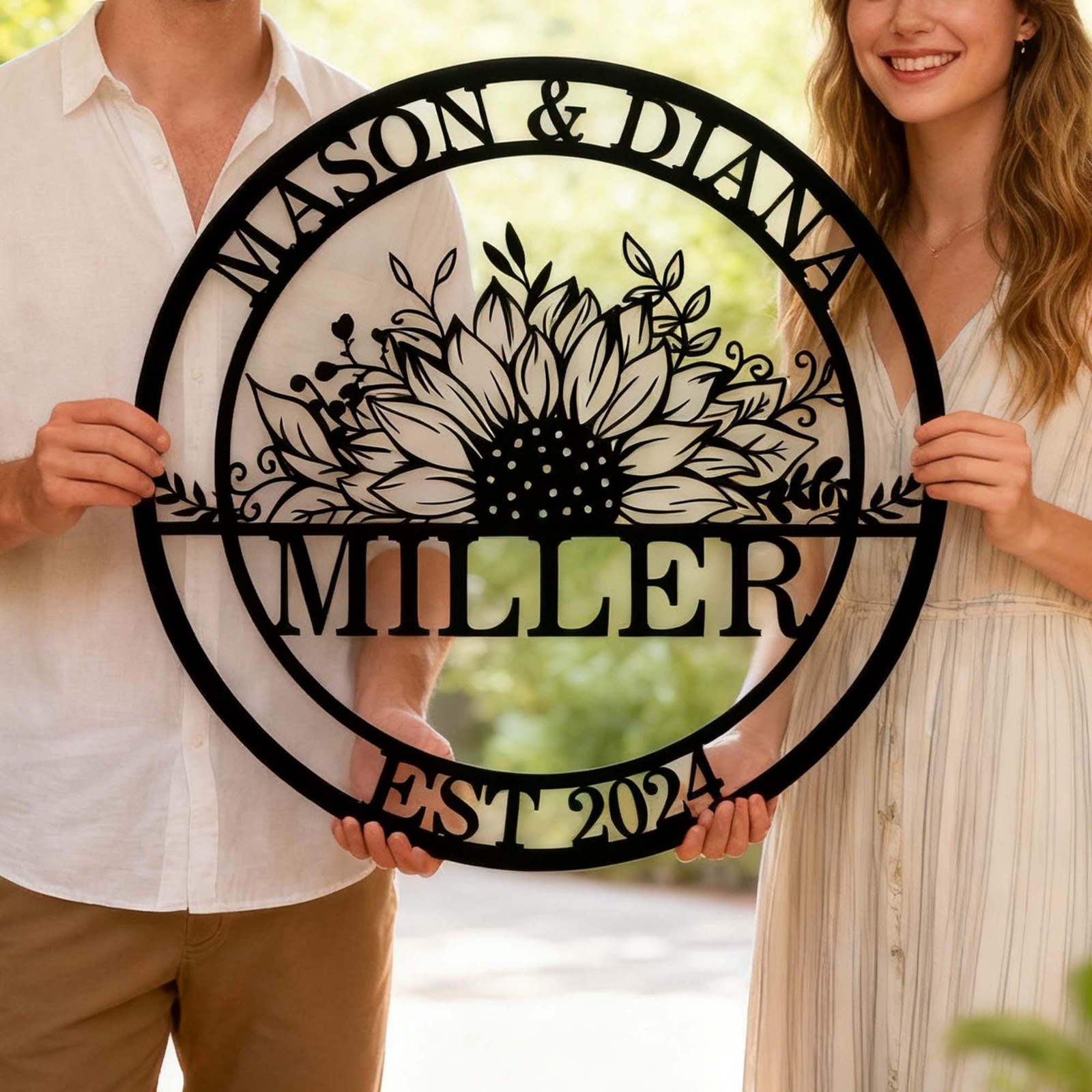 Personalized Wedding Sign – Sunflower Family Name & Established Date Metal Art