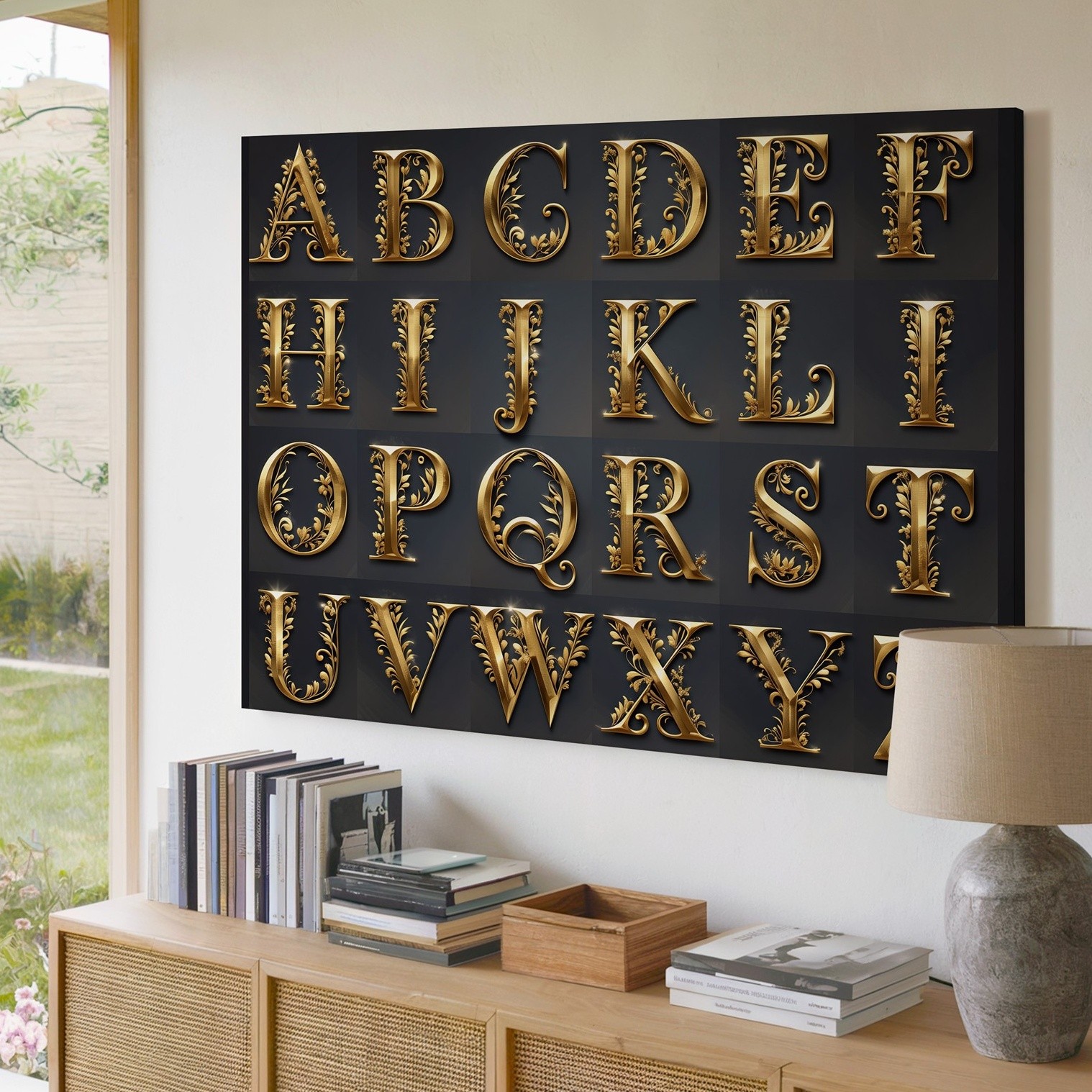 Wall Art Stunning Decorative Alphabet Set Features Ornate Golden Letters From A