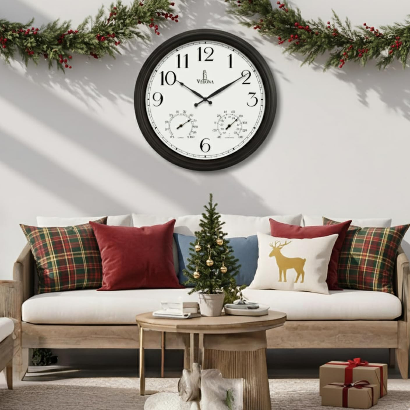 24 Inch Outdoor Clocks for Patio Large Waterproof with Thermometer – Black