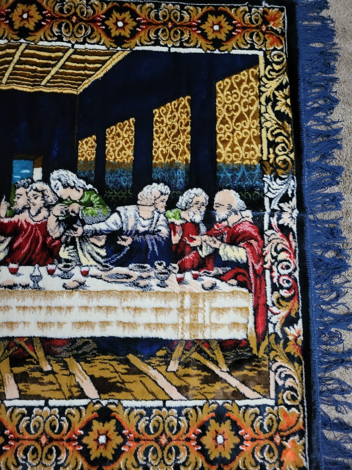 Vintage Velvet Wall Tapestry “The Last Supper” 1970’s Made In Italy 56 X 39.5″