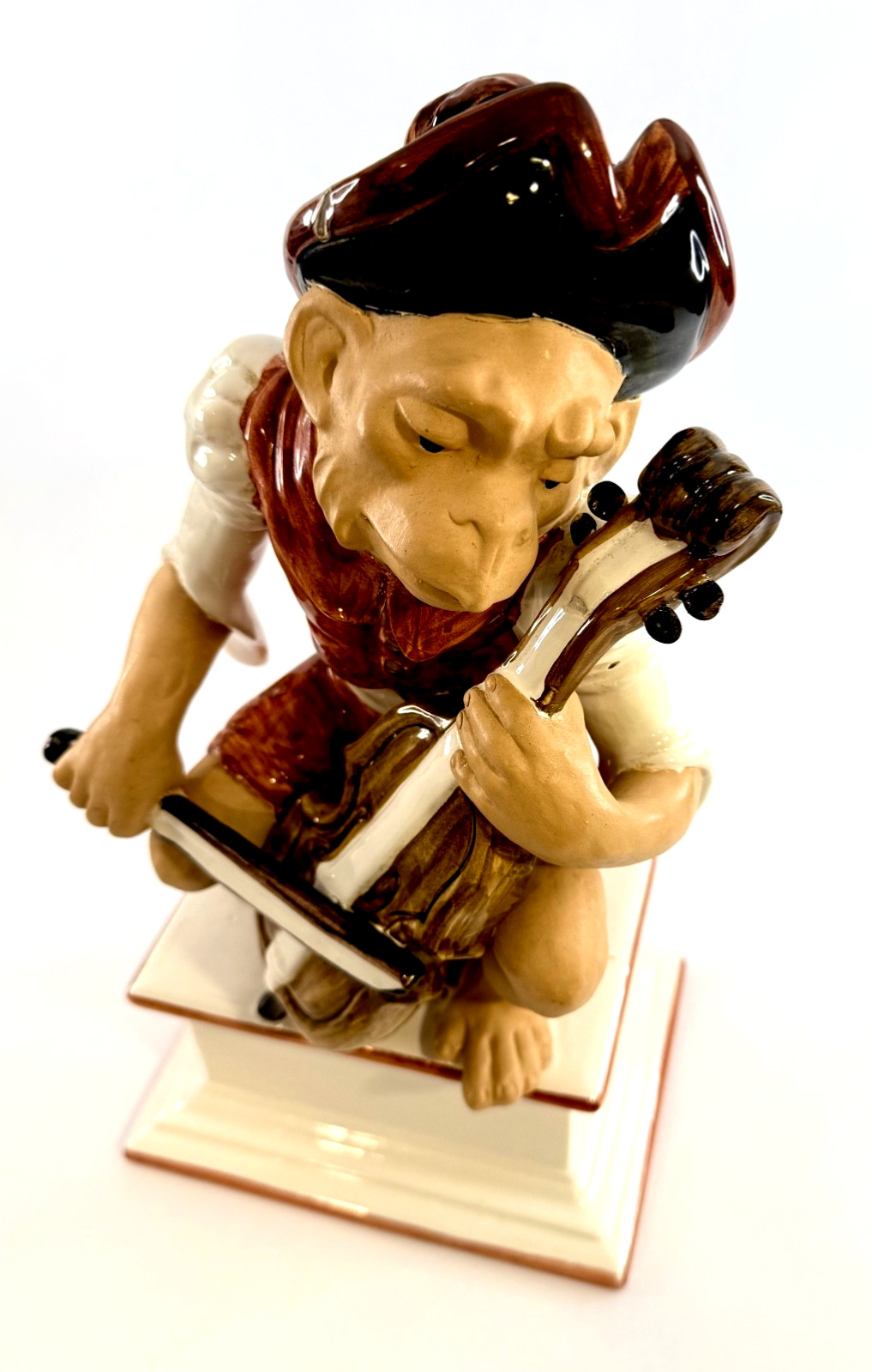 Italian Majolica Singerie Monkey Playing Cello Viol Figurine 15.5″ Global Views