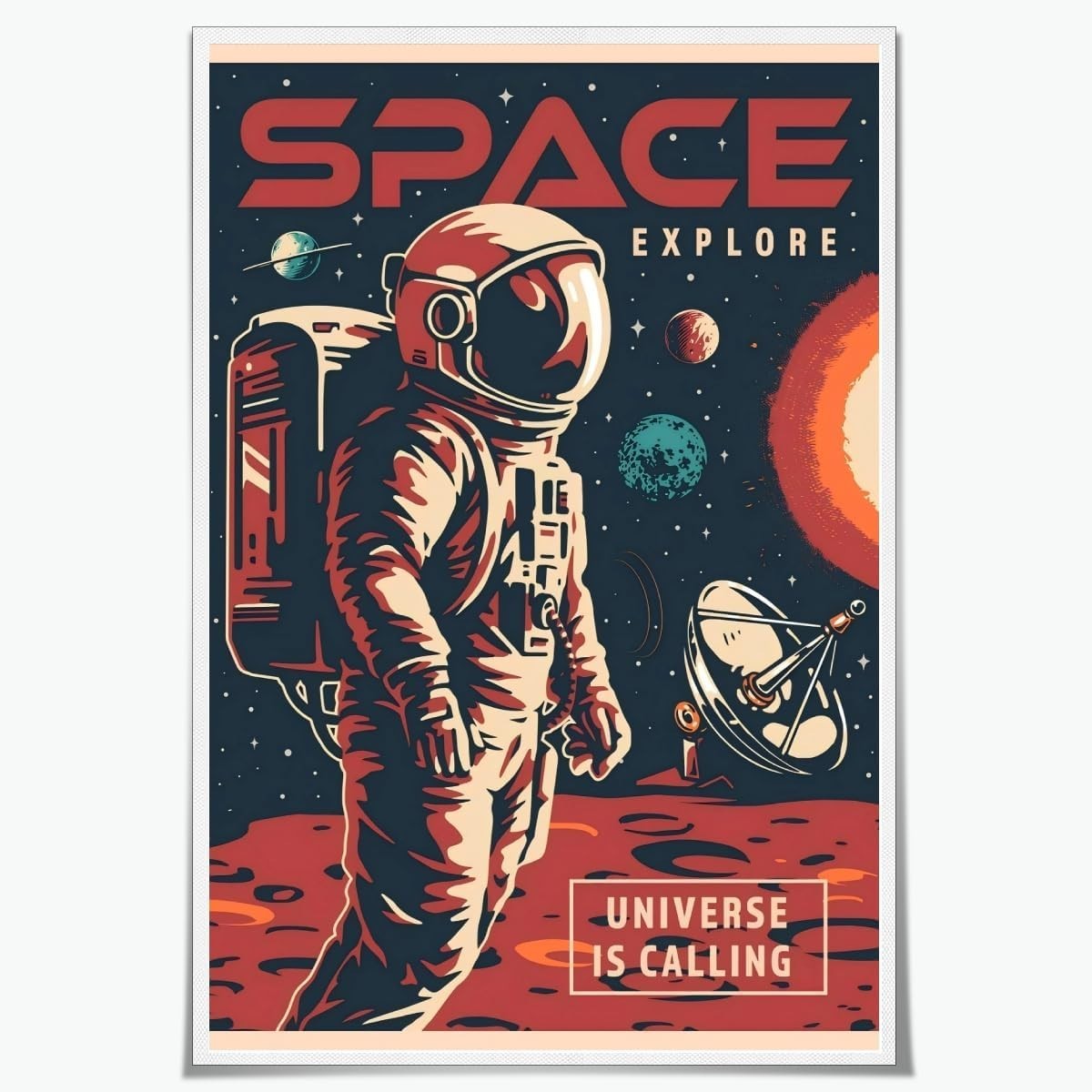 Retro Space Wall Art Vintage Explore Astronaut Time Poster Print Canvas 12x18in