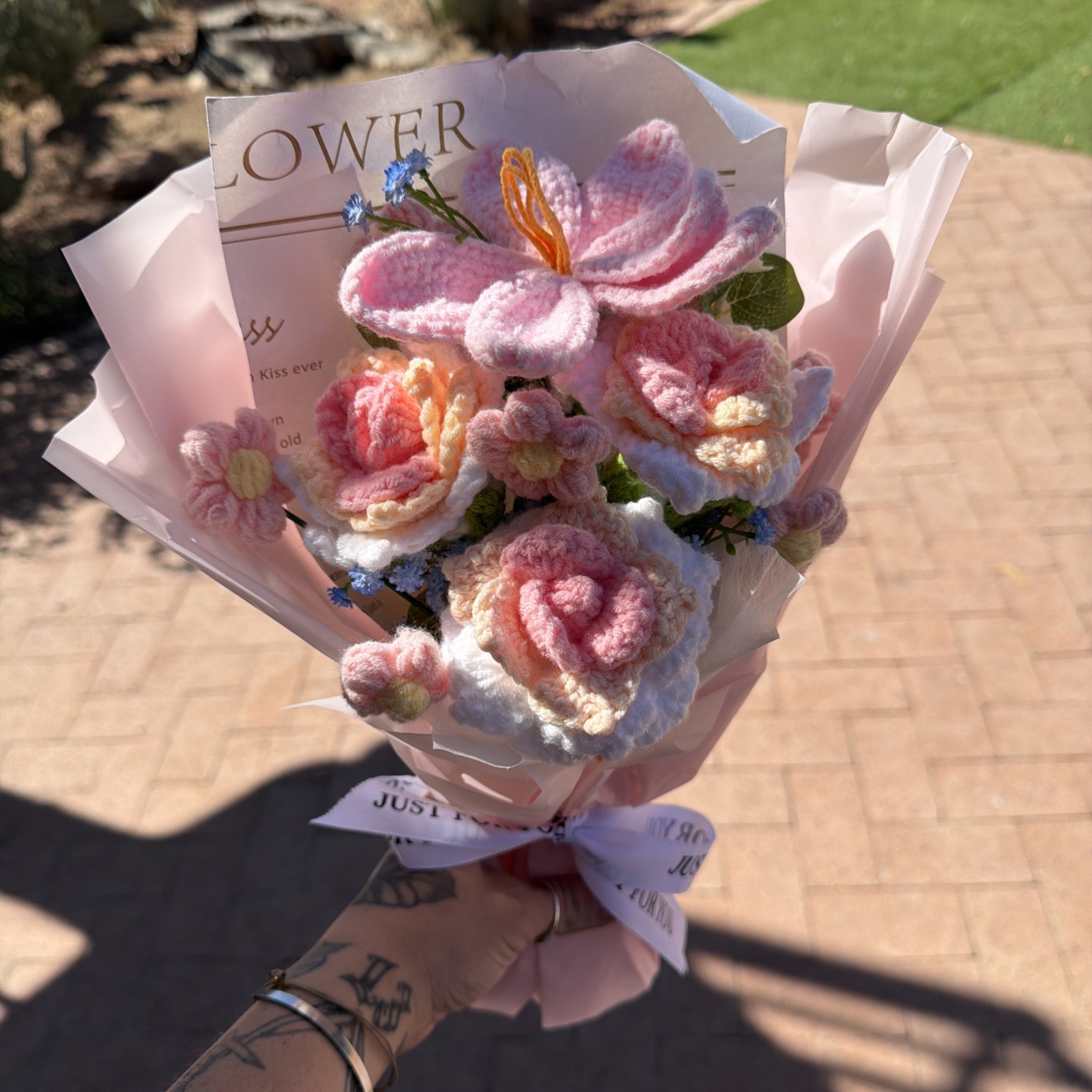 Crochet Flower Bouquet Assorted Pink Yellow Flowers Gift Mothers Day Wedding