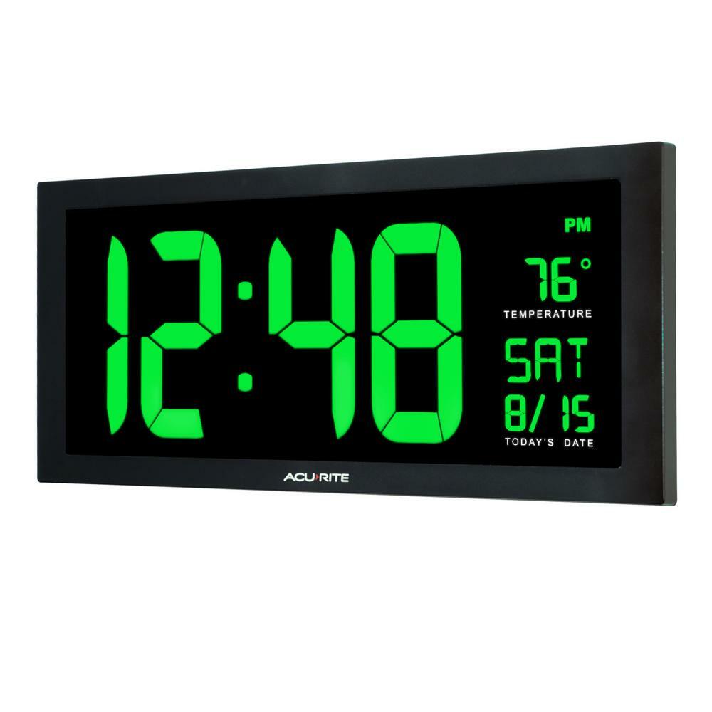 AcuRite Large LED Clock 18 in. Indoor Temperature Green Display 9 ft. Power Cord