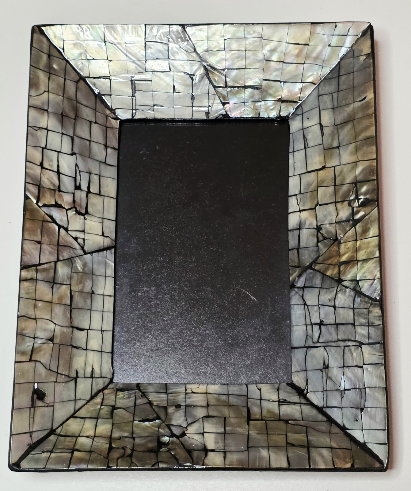 Handcrafted Shimmering Shell Picture Frame Mosaic Crackle 9×7 Vietnam Vtg