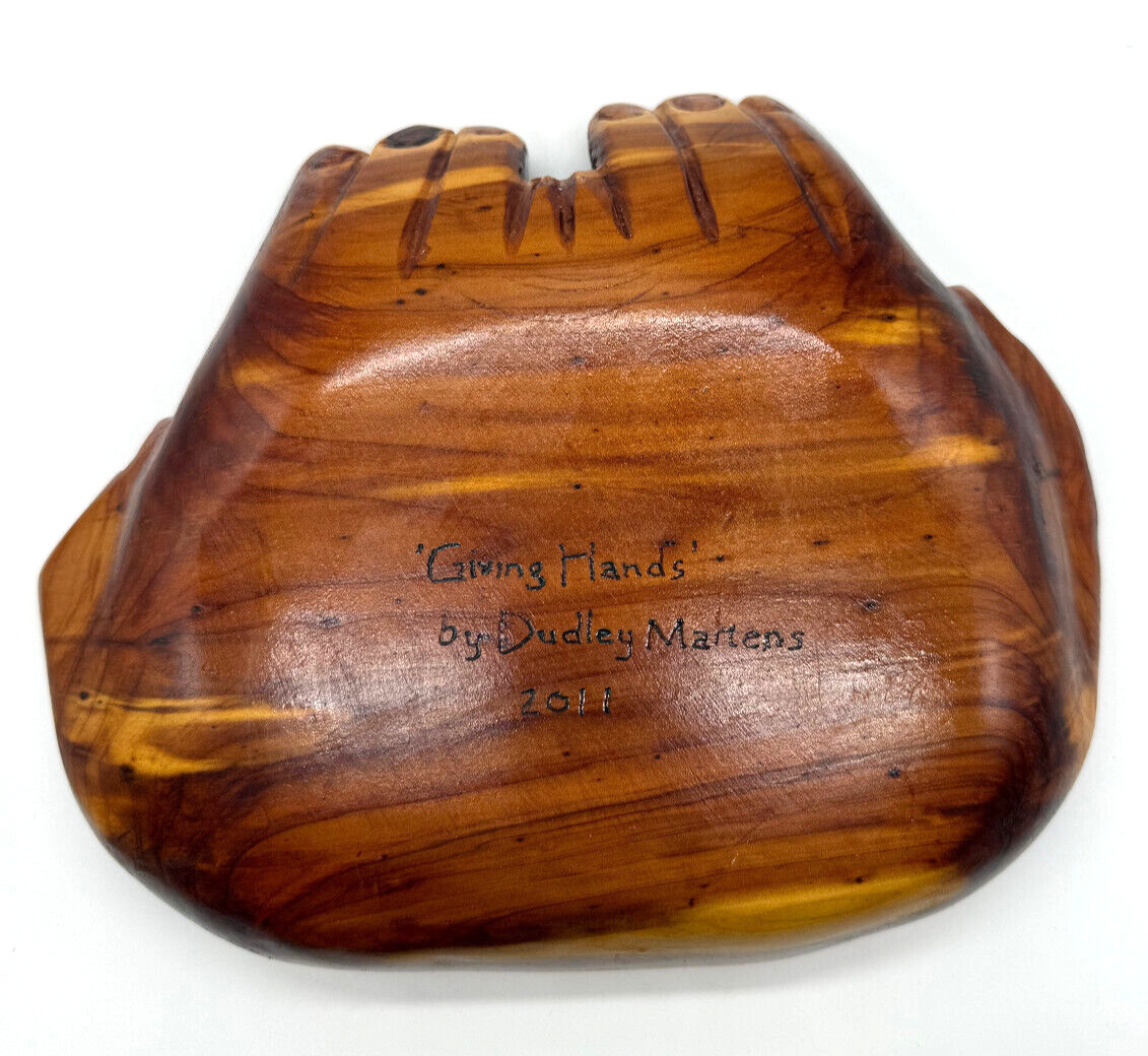 Wood Carved Handmade Praying Hand Shape Bowl “Giving Hands” Signed 2011