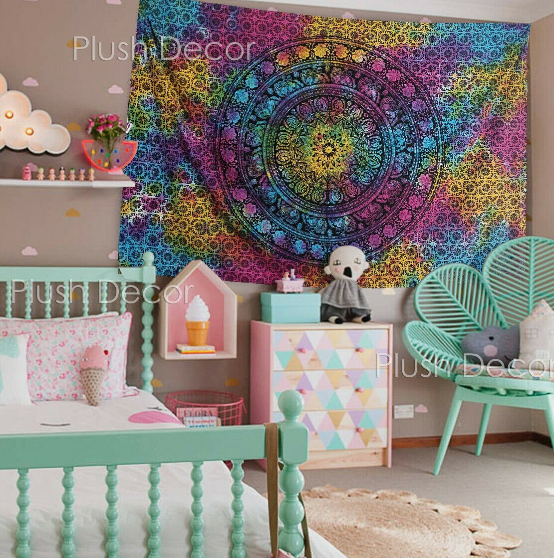 Tie Dye Tapestry Elephant Bedspread Trippy Throws Bohemian Bedspread Boho Cover