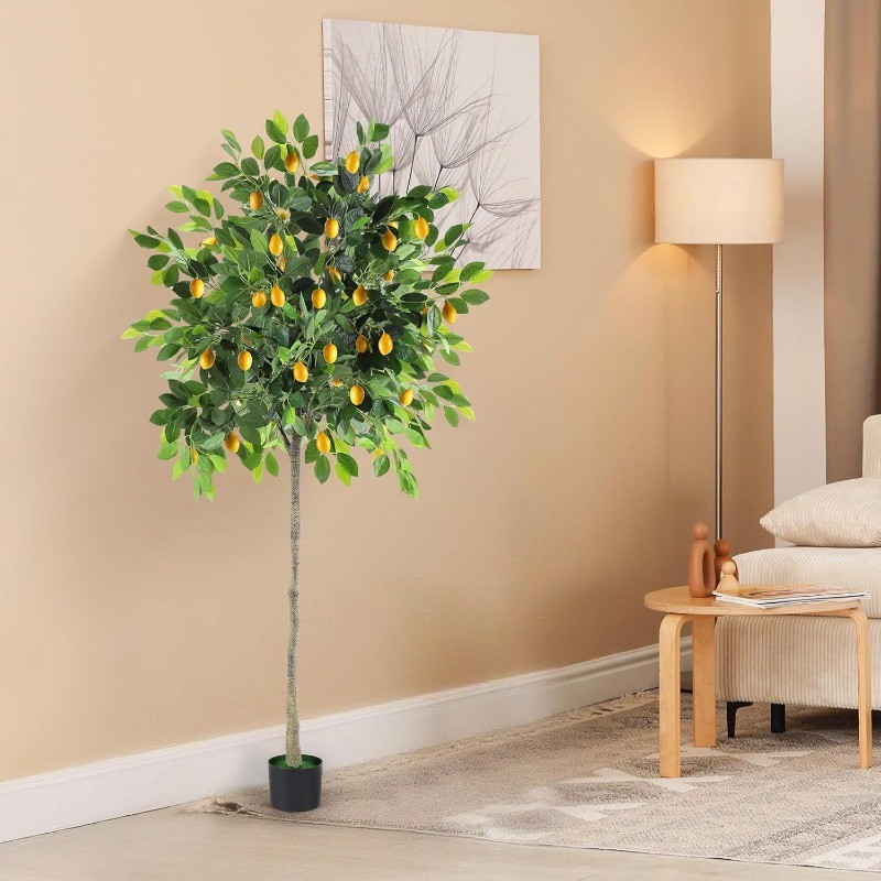 6FT Faux Lemon Tree with Vivid Leaves and Realistic Lemons for Front Porch Decor