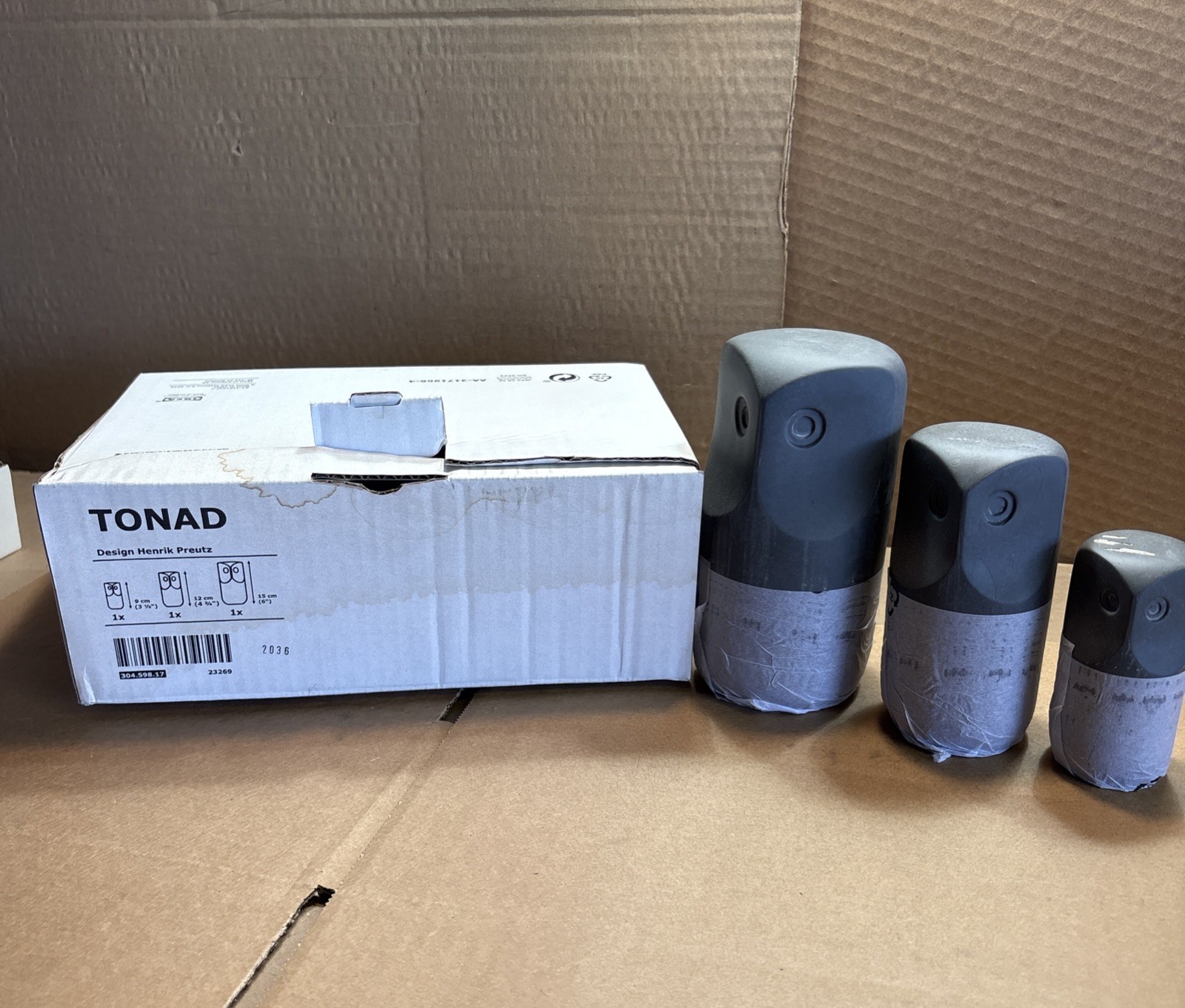 NEW IN BOX: IKEA TONAD Decoration Set Of 3, Owl-Grey
