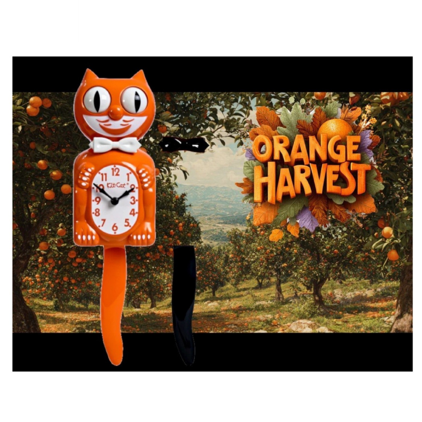 ORANGE HARVEST KIT CAT CLOCK 15.5″ Free Battery MADE IN USA Kit-Cat Klock NEW