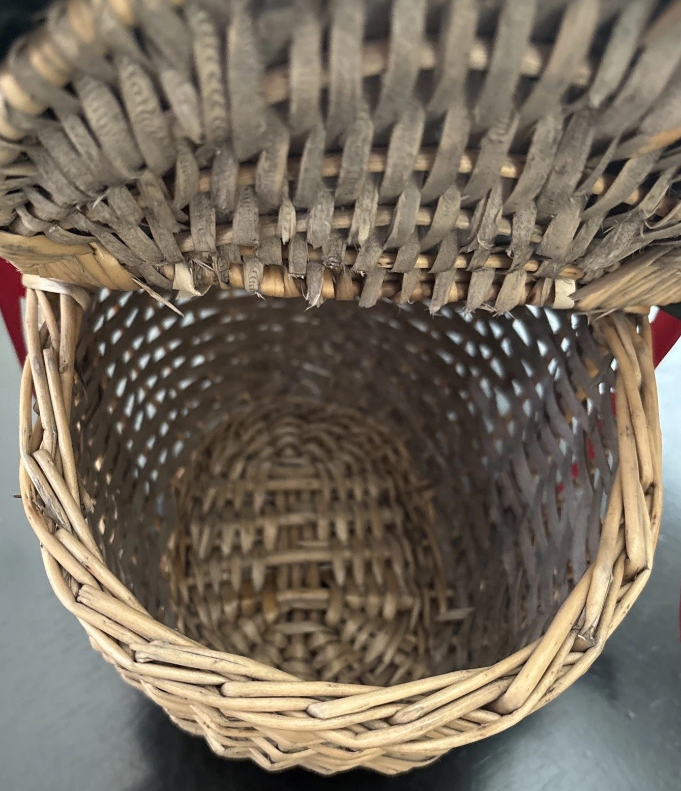 Vintage Oval Wicker Watermelon Topped Basket w/Handle 9” Tall With Handle
