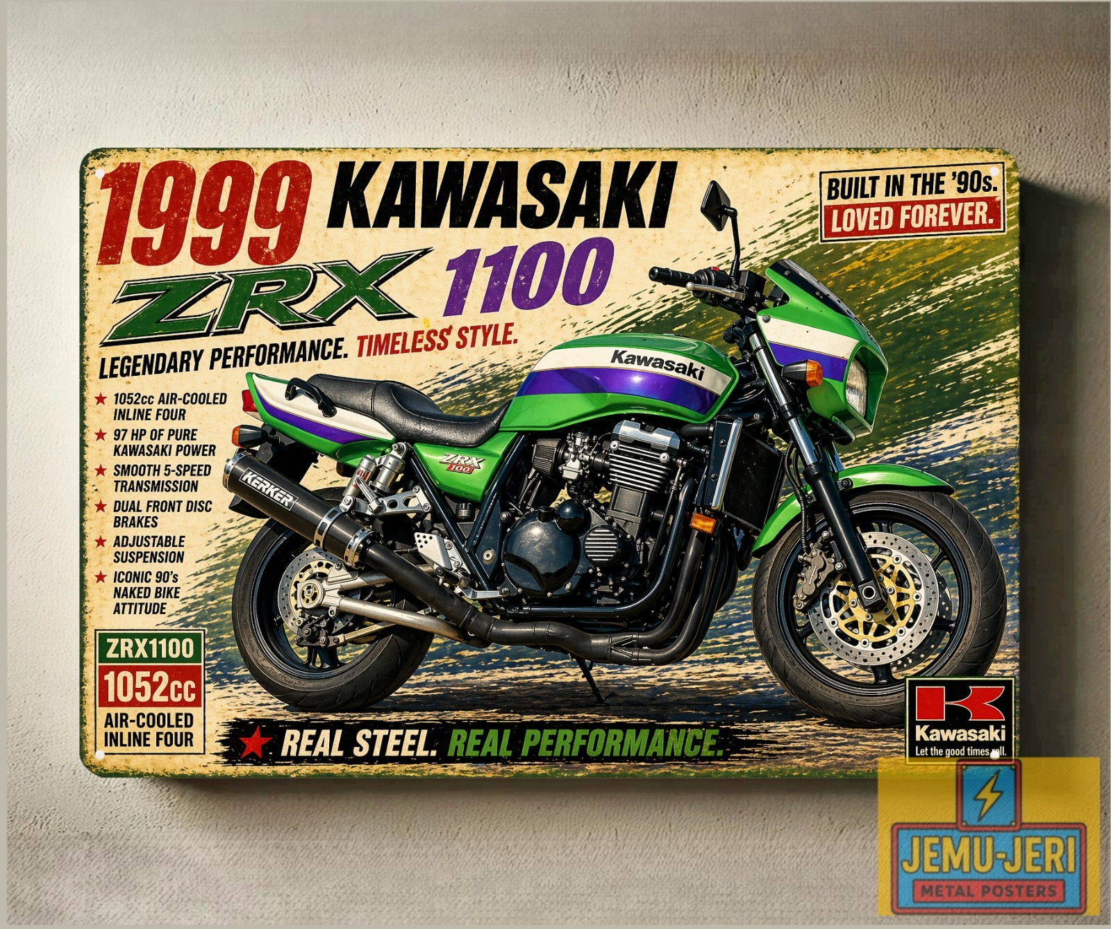 1999 Kawasaki ZRX1100 Motorcycle Metal Poster 30x20cm Sign