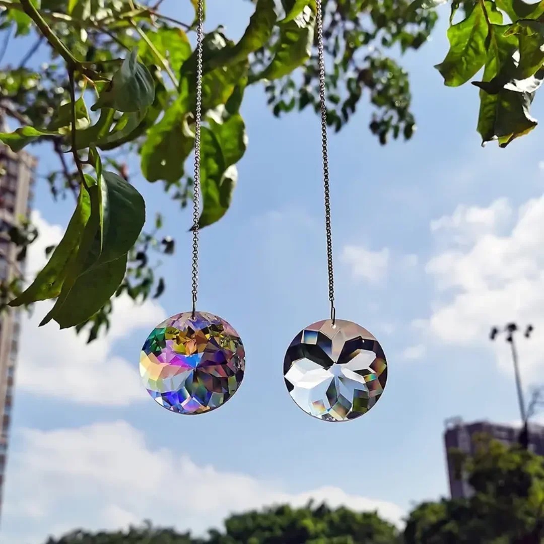 2Pcs, round Crystal Sun Catchers, Glass Prism Hanging Sun Catchers, Rainbow Make