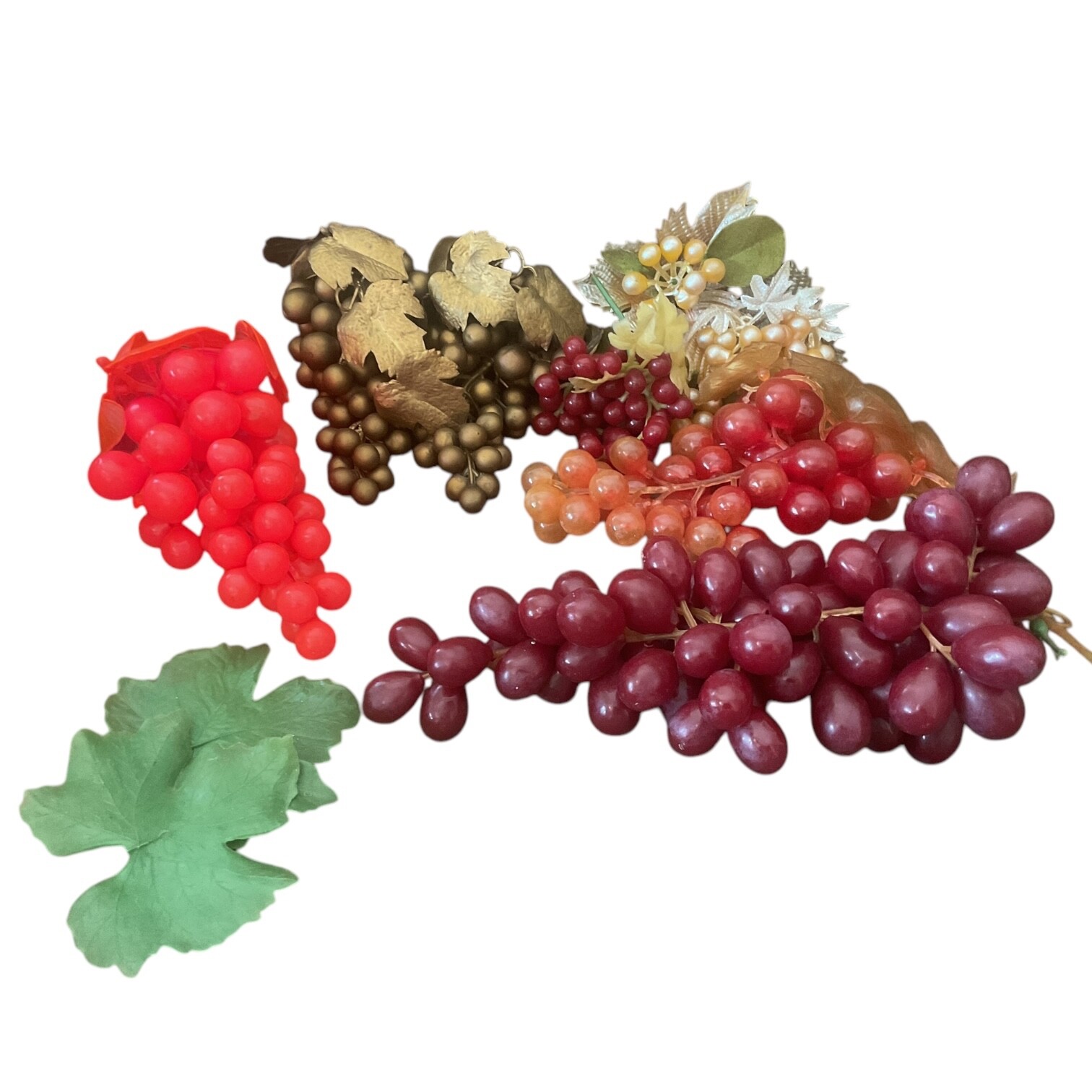 Vintage Artificial Plastic Grape Bunches 7 Bunches of Assorted Color Grapes