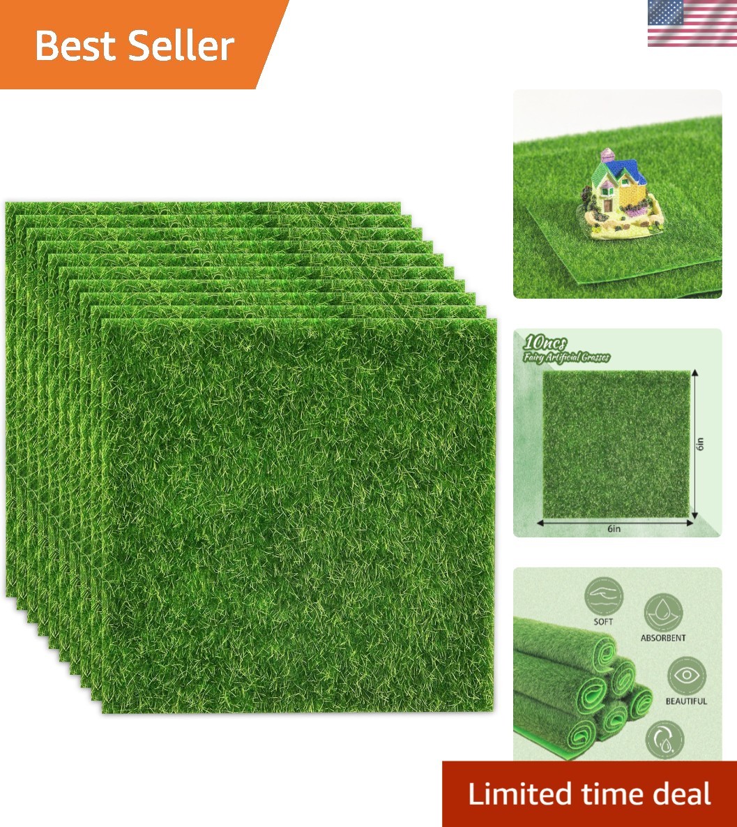 Versatile 10-Pc Set of 6×6 Inch Artificial Grass for Dollhouses & DIY Projects
