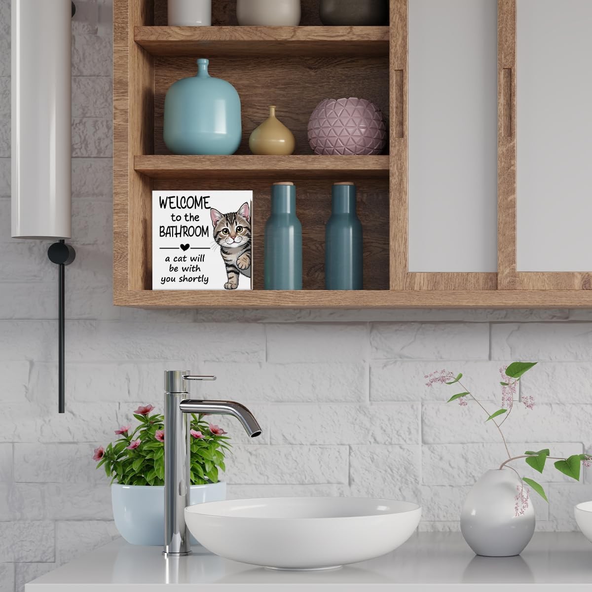 Funny Bathroom Decor Welcome to The Bathroom A Cat Will Be with You Shortly Sign