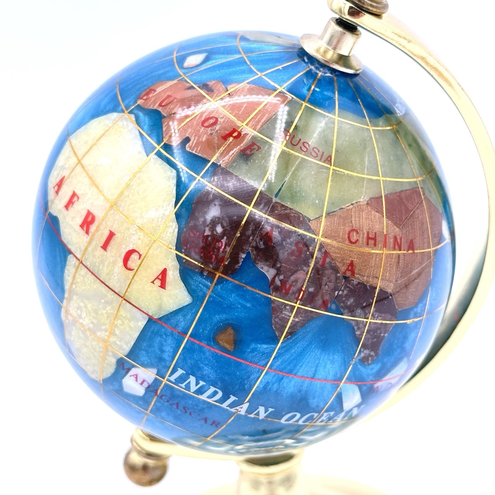 World Globe Table Top Rotating Gemstone Light Blue Lapis 5 1/2” X 3” Desktop