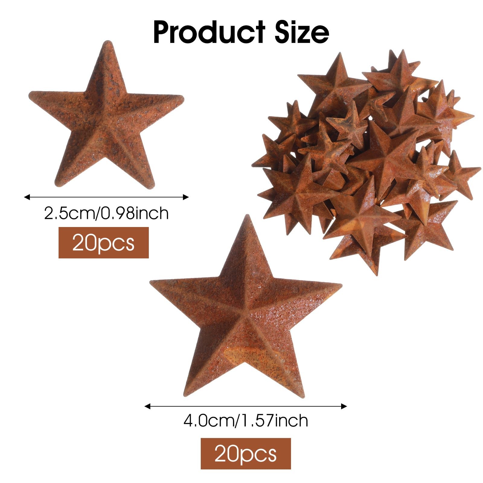 40Pcs Mini Metal Rusty Barn Stars, Antique Rustic Decor Craft Accents Two Siz…
