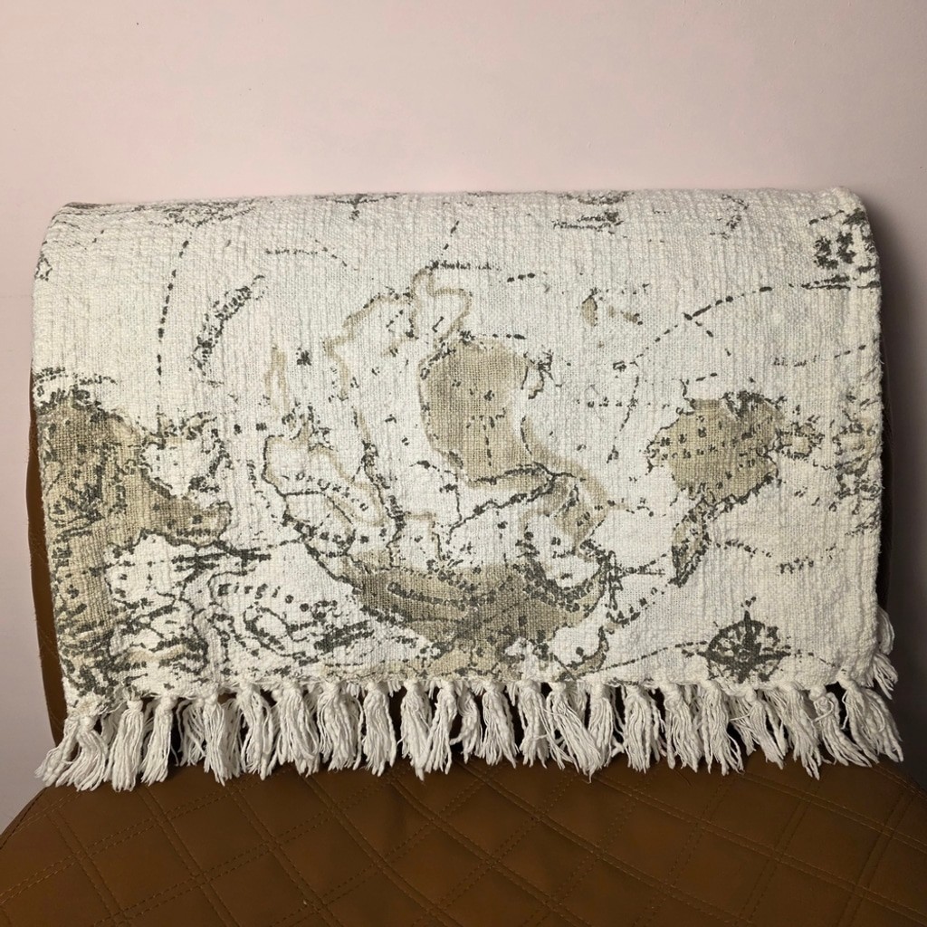 Envouge 100% Cotton World Map Throw Blanket 45×56 Fringe Nautical Compass