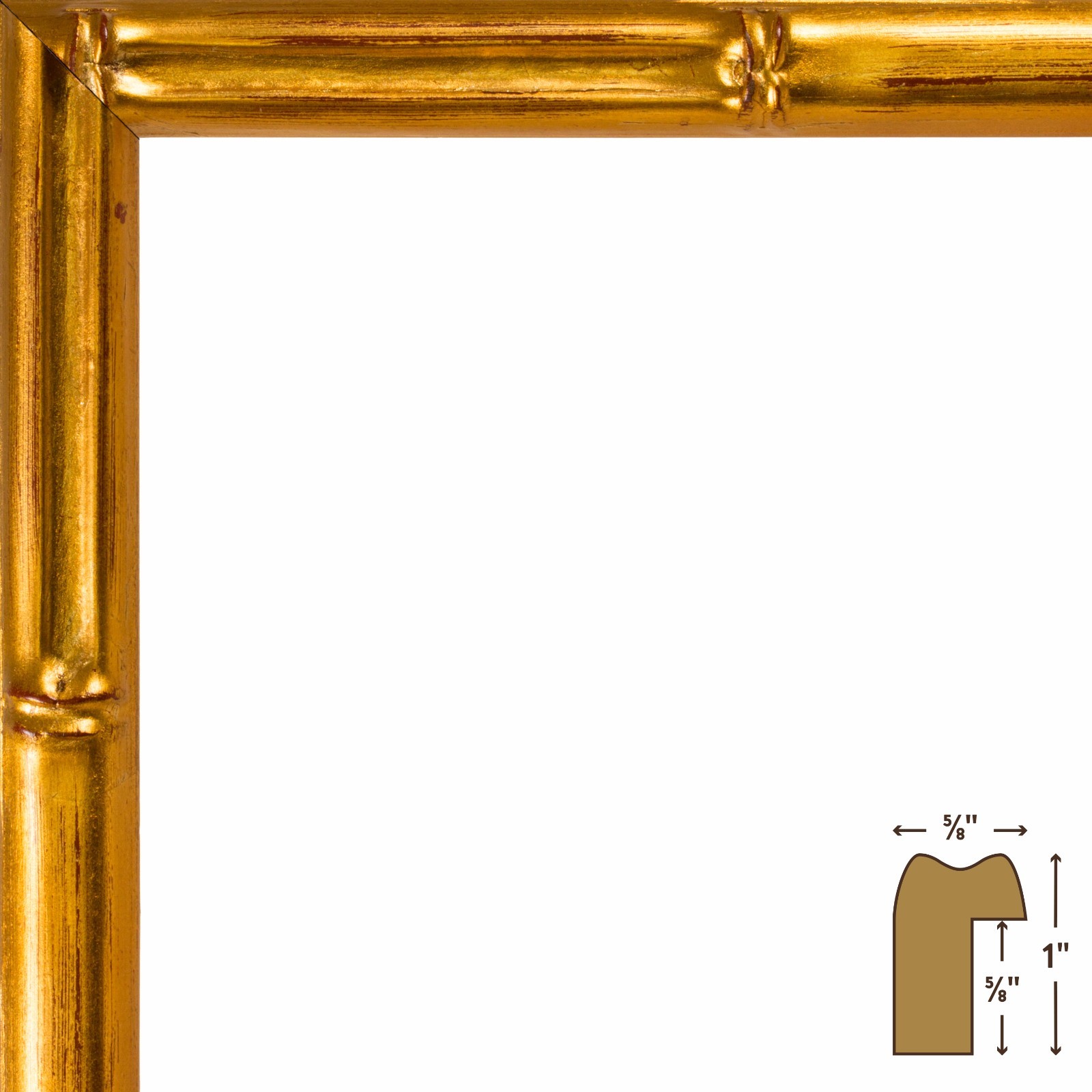 Vintage Bamboo Gold Picture Frames, 0.625″ Wide, With a Single White Mat
