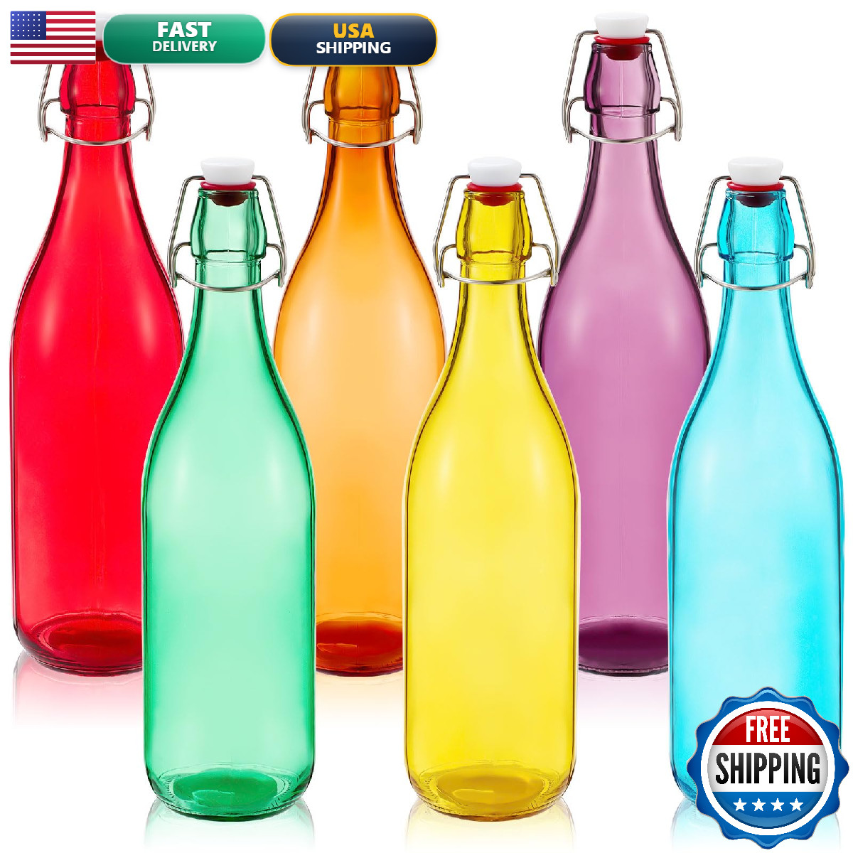 Teenyyou 6 Pcs Assorted Color Glass Bottles 500 Ml/ 16.9 Oz Decorative Wine