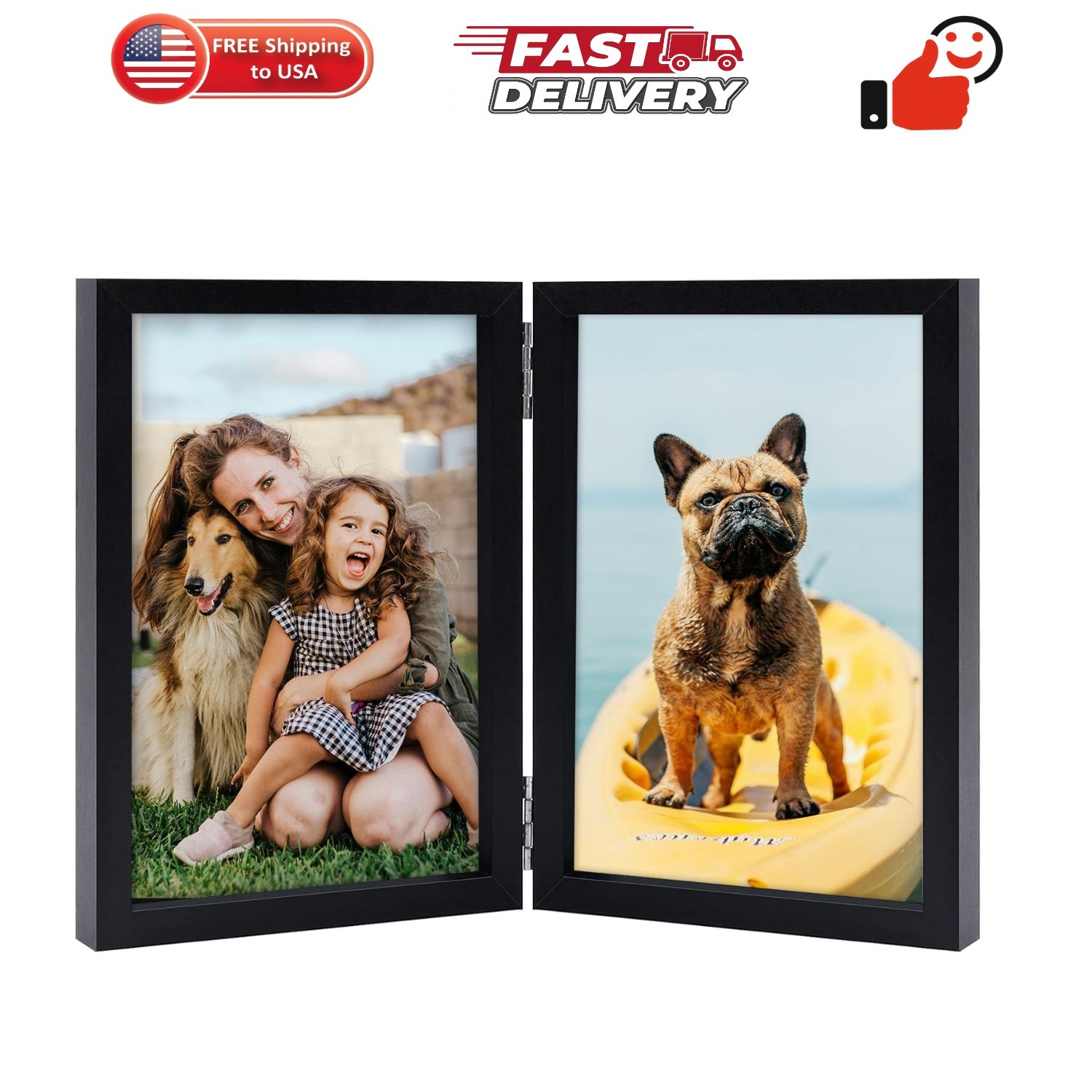 4×6 Double Picture Frame Vertical Wooden Hinged Photo Frame 2 Opening Folding…