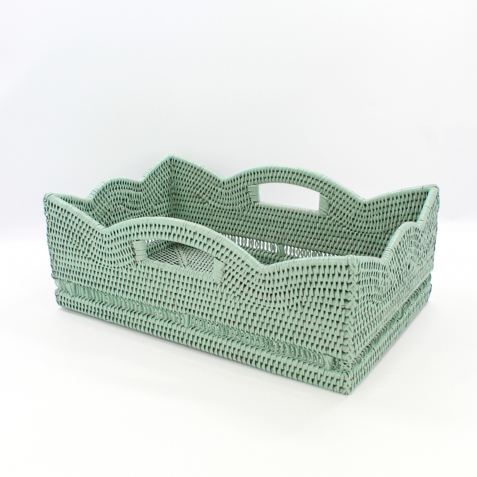 Tight Woven Scalloped Rattan Coffee Table Tray with Handles, Luxury Home Decor