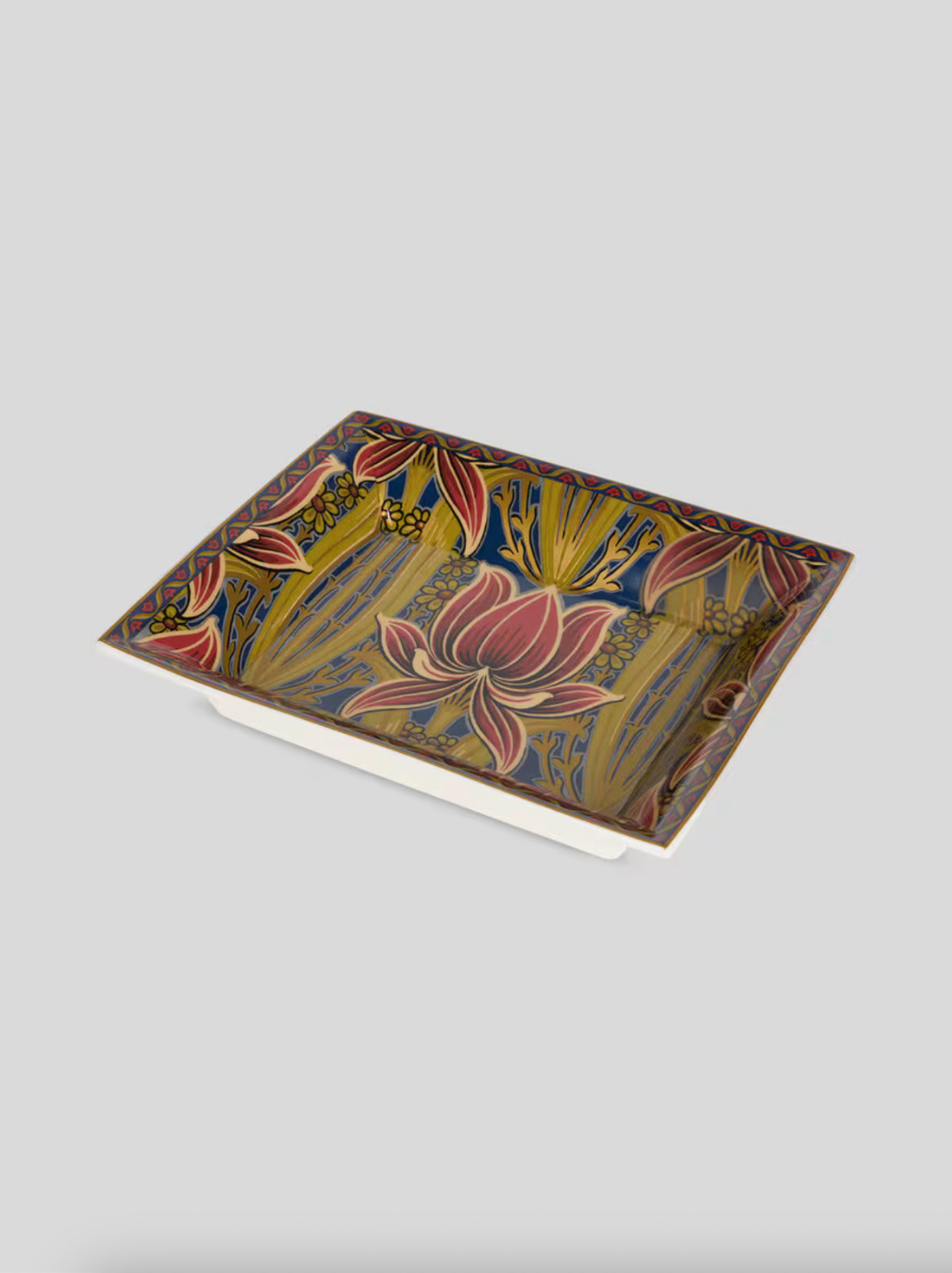 ETRO Rectangular Porcelain Floral Tray Multicolor Decorative Catchall Dish New