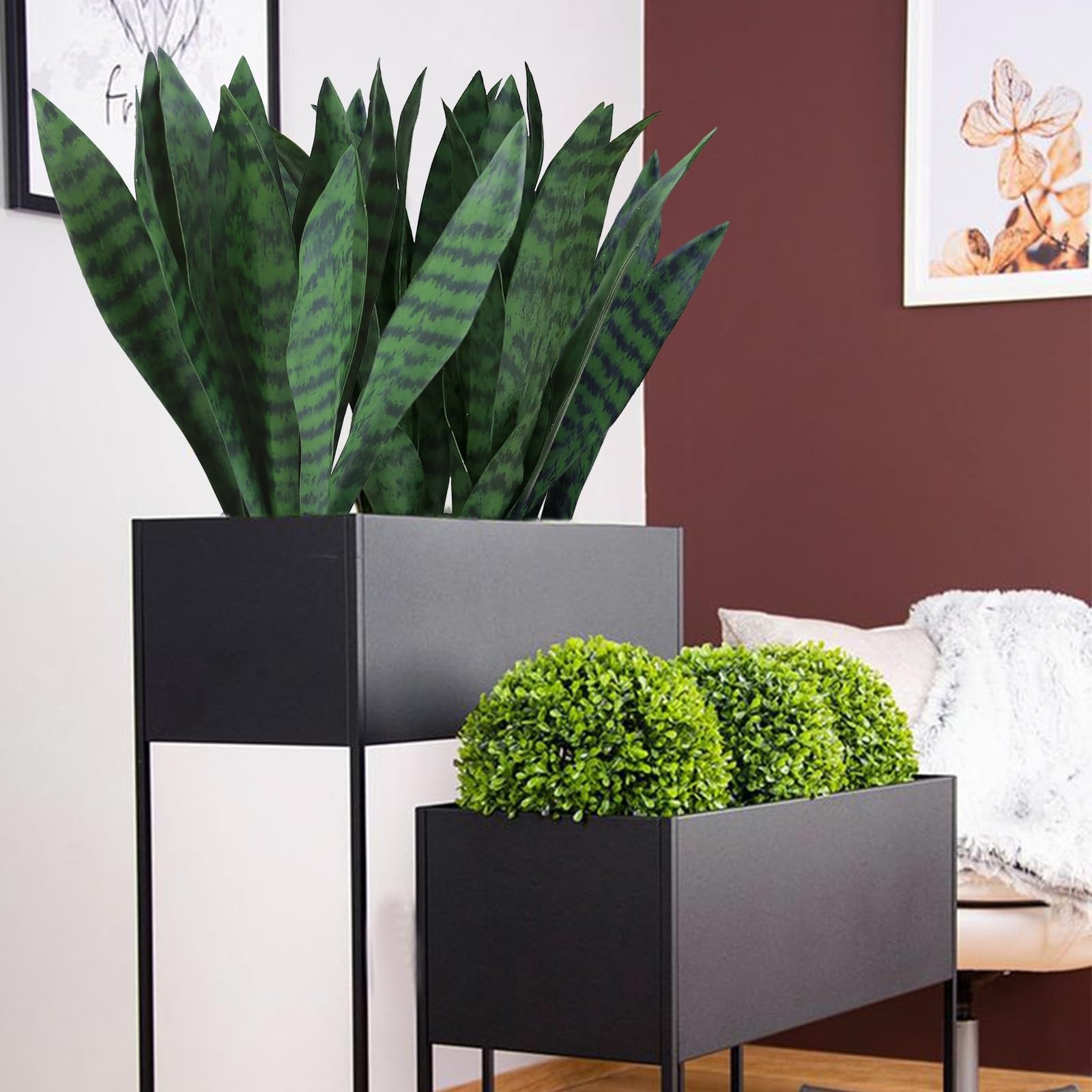 summer flower 10pcs Fake Snake Plants Leaves Set 15inch Artificial Small Sans…