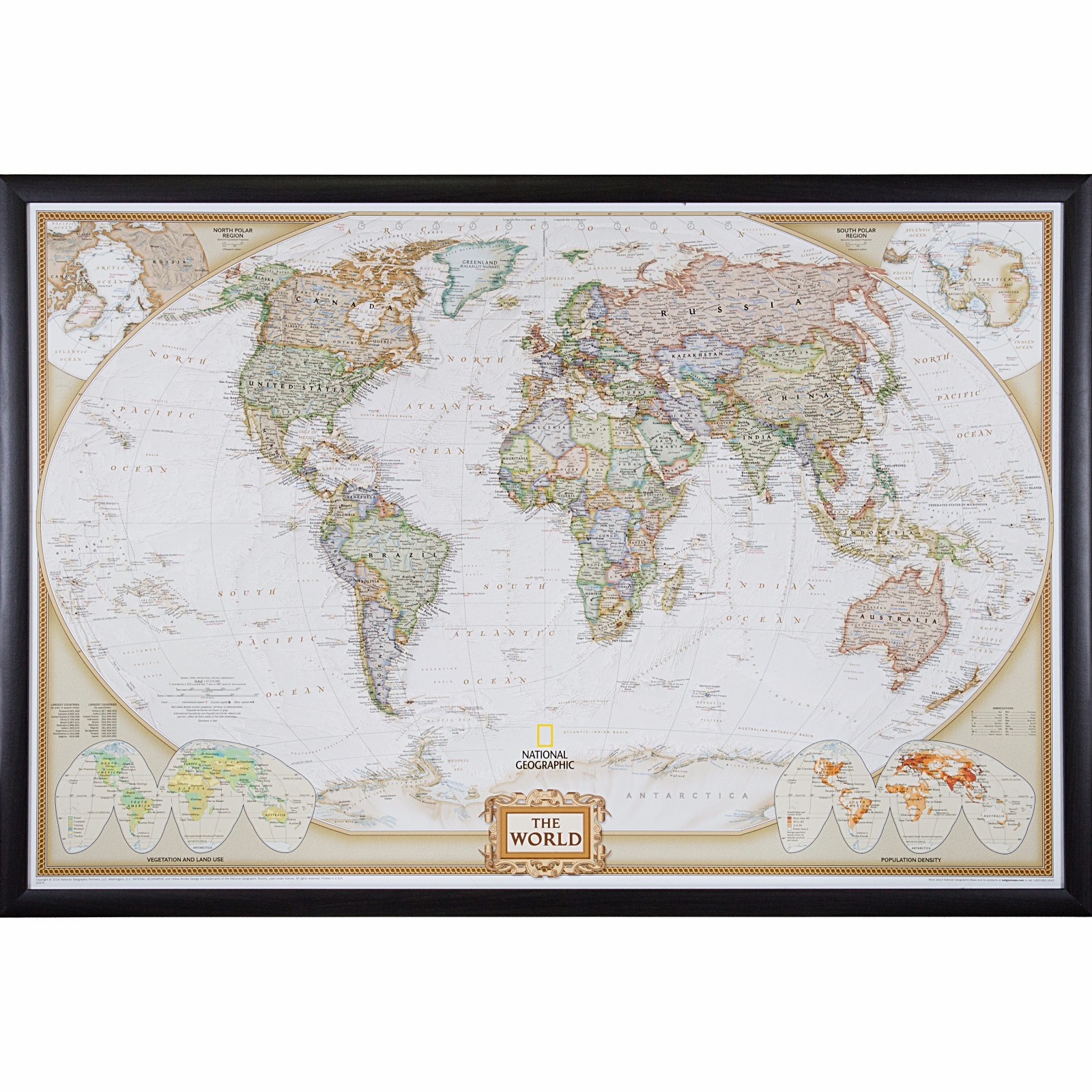 Craig Frames, Executive World Push Pin Travel Map with Pins – 24 x 36