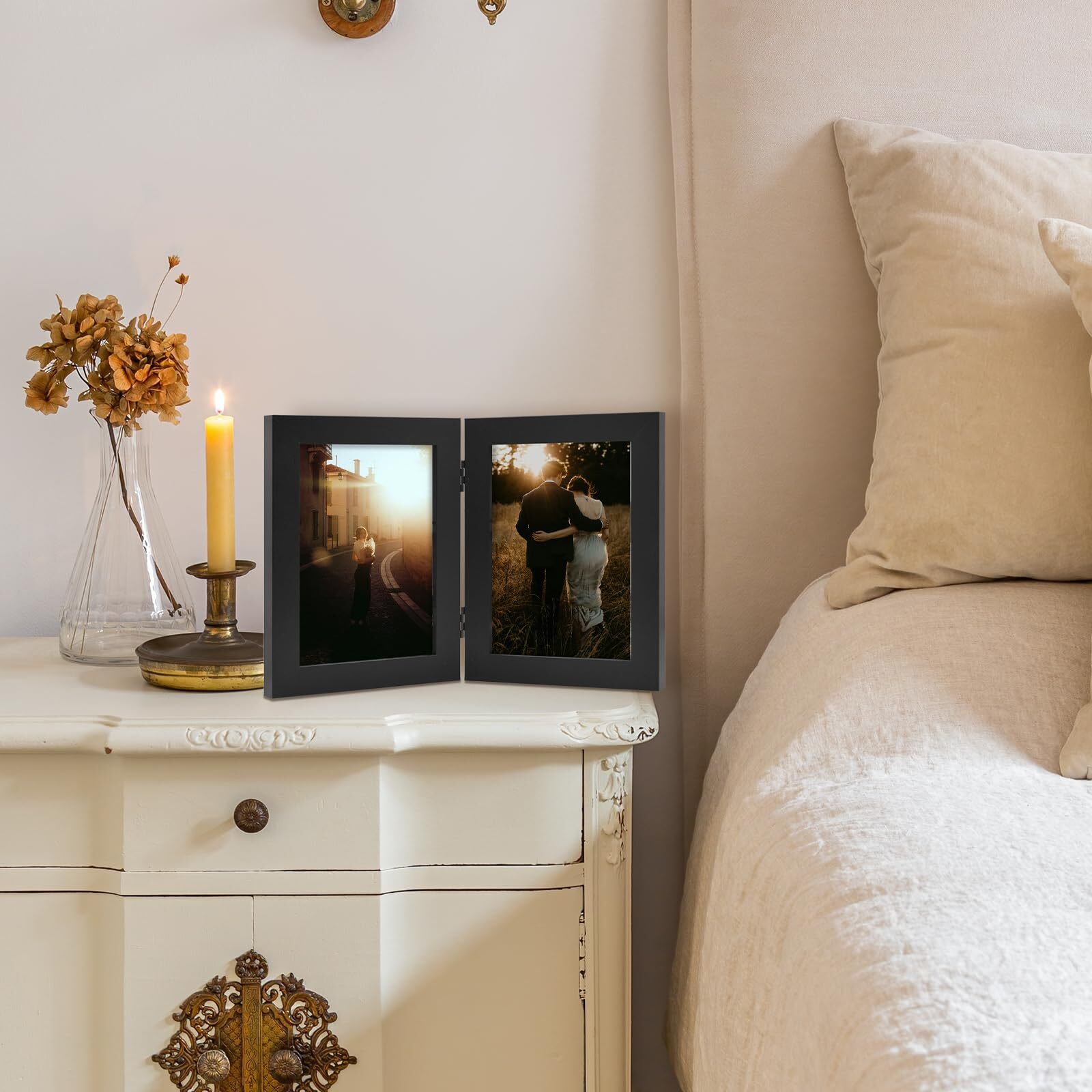 5×7 Double Picture Frame Vertical Hinged Photo Frame 2 Opening Folding Family