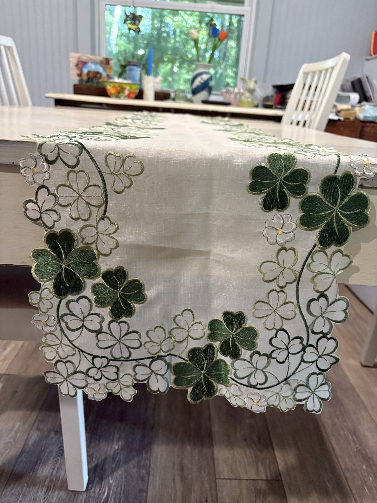 Ridgefield Home Table Runner Shamrock Embroidered Clover Decor 70in St Patrick’s