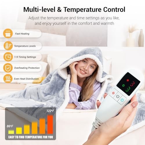 Heated Shawl Wrap Electric Snuggle Throw Wearable Heated Throw Light Grey Throw