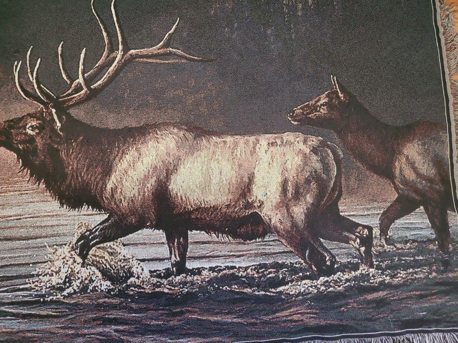 Vintage Woven Tapestry Elk In River Decorative Throw Blanket 58×42″