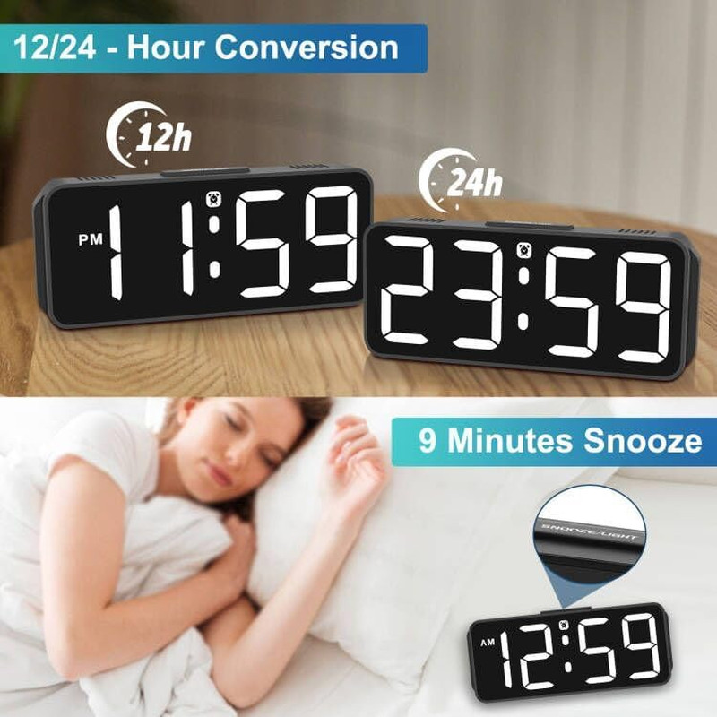 Small Plug In Digital Alarm Clock Large Numbers 6 Dimmers Battery Backup White