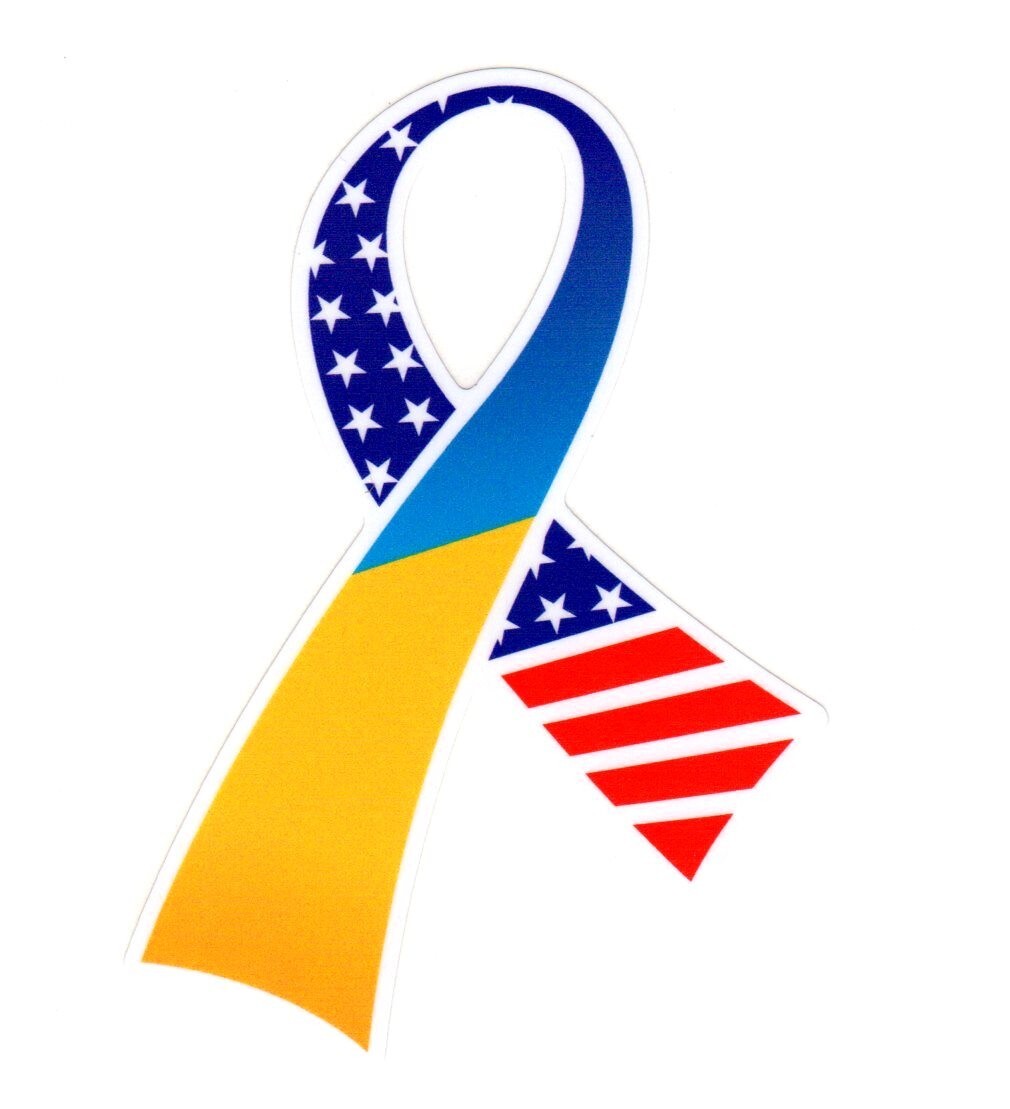 Ribbon Ukrainian & American Flags Sticker | UA Ukraine/USA