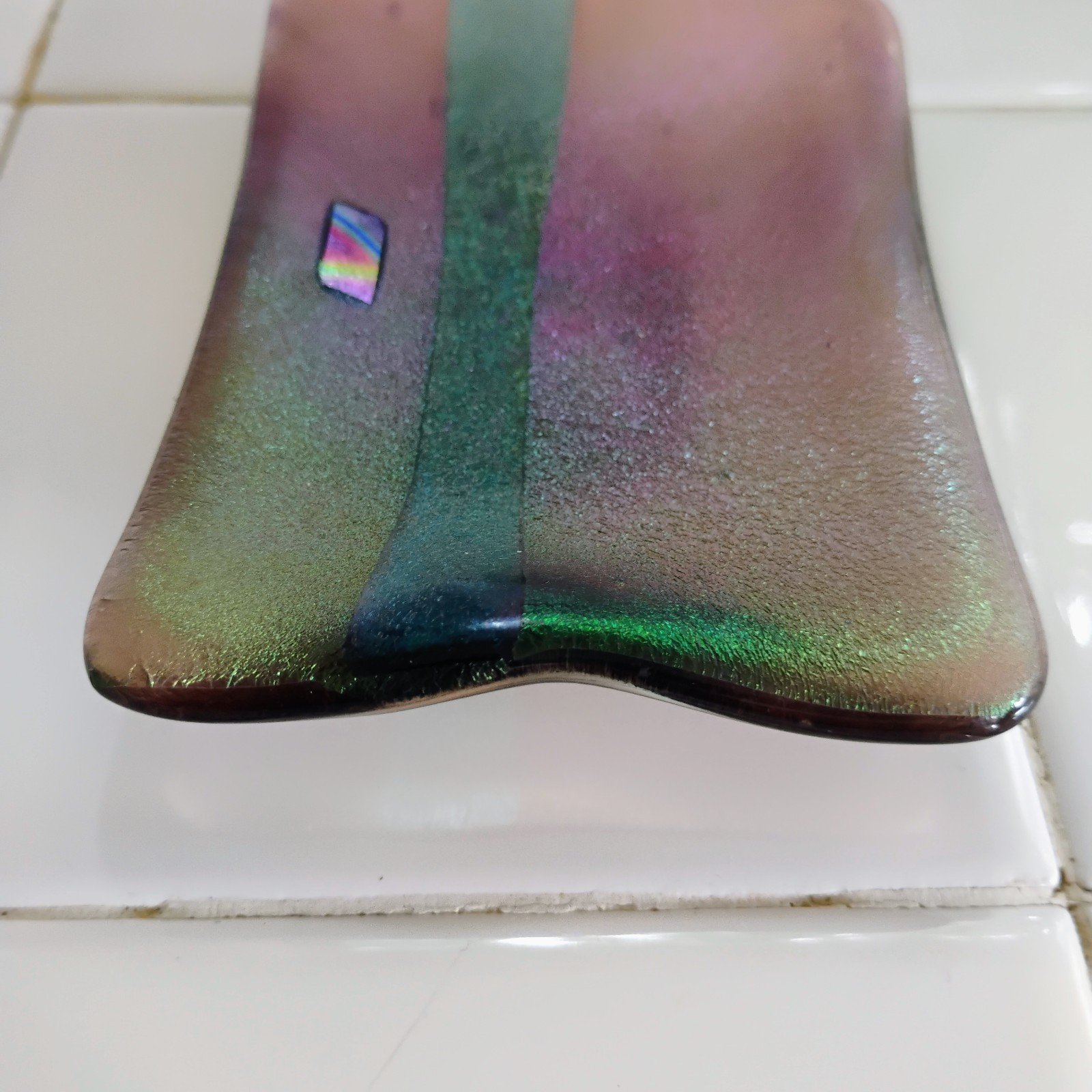 Vintage Fused Glass Iridescent Decorative Trinket Dish Signed Solon