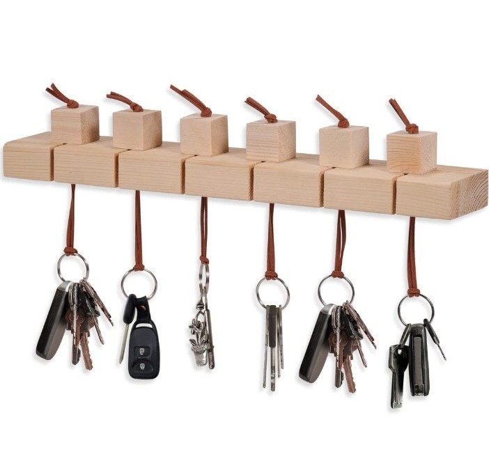 Wall-Mounted Wood Key Holder – Key Hanger With 6 Unfinished Wood Blocks DIY New