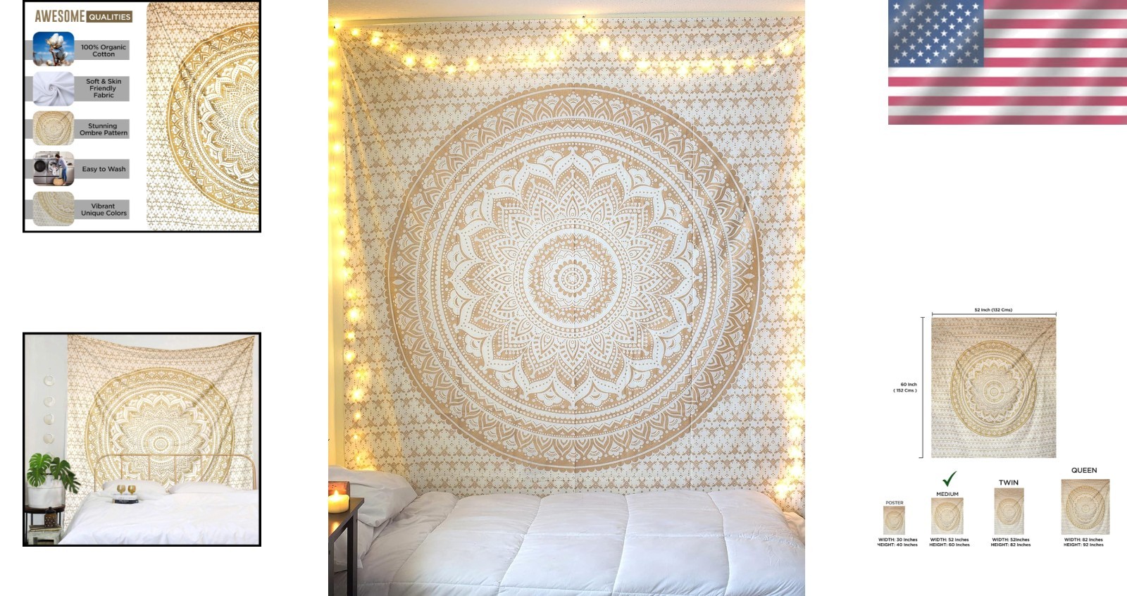 100% Organic Cotton Mandala Tapestry – Ideal for Yoga & Meditation, 52×60