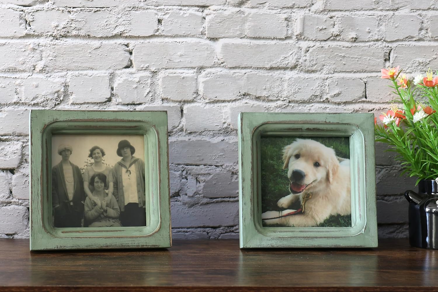 Picture Frames 4×4 Set of 2 Handmade Rustic Wood Frames with Hard Glass – 2 Pack