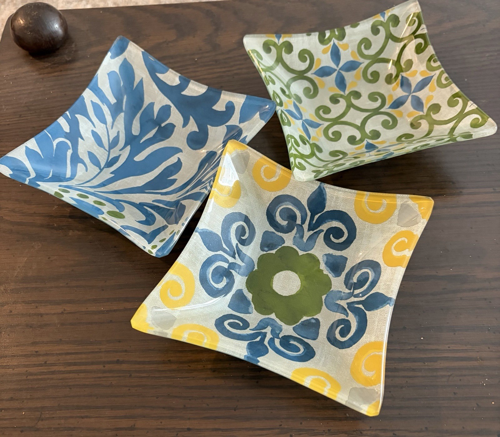 Square Fused Glass Decorative Bowls/Dishes – Vintage- Set of 3