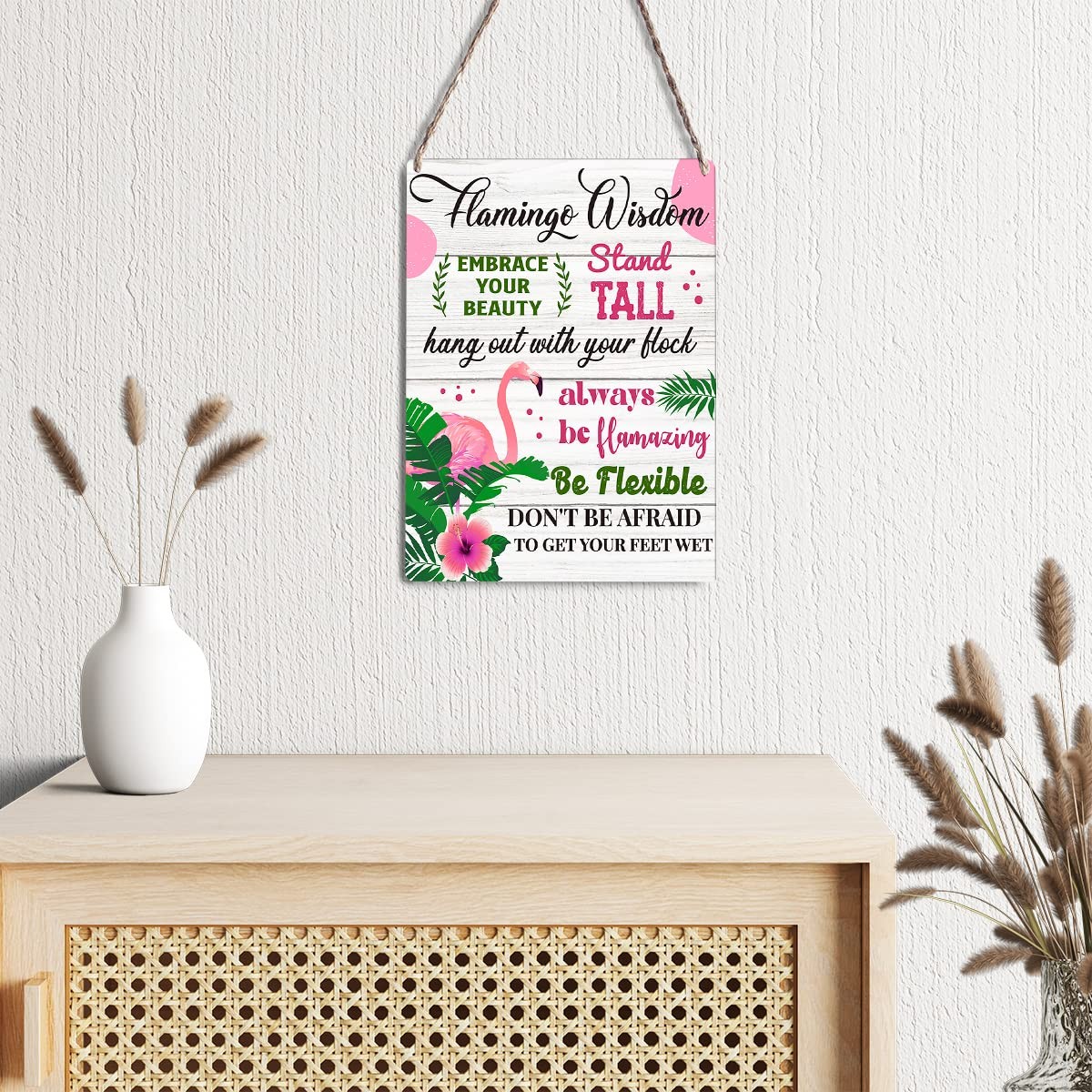 Rustic Wooden Flamingo Wall Decor Pink Summer Farmhouse Flamingo Sign
