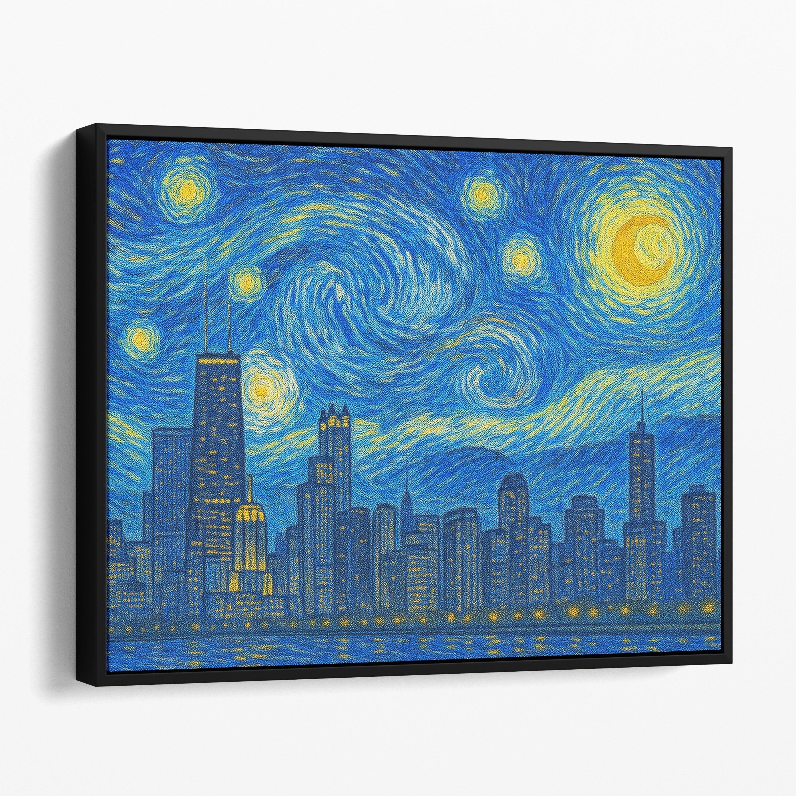 Chicago City Skyline Van Gogh Starry Night USA City Canvas Wall Art Print