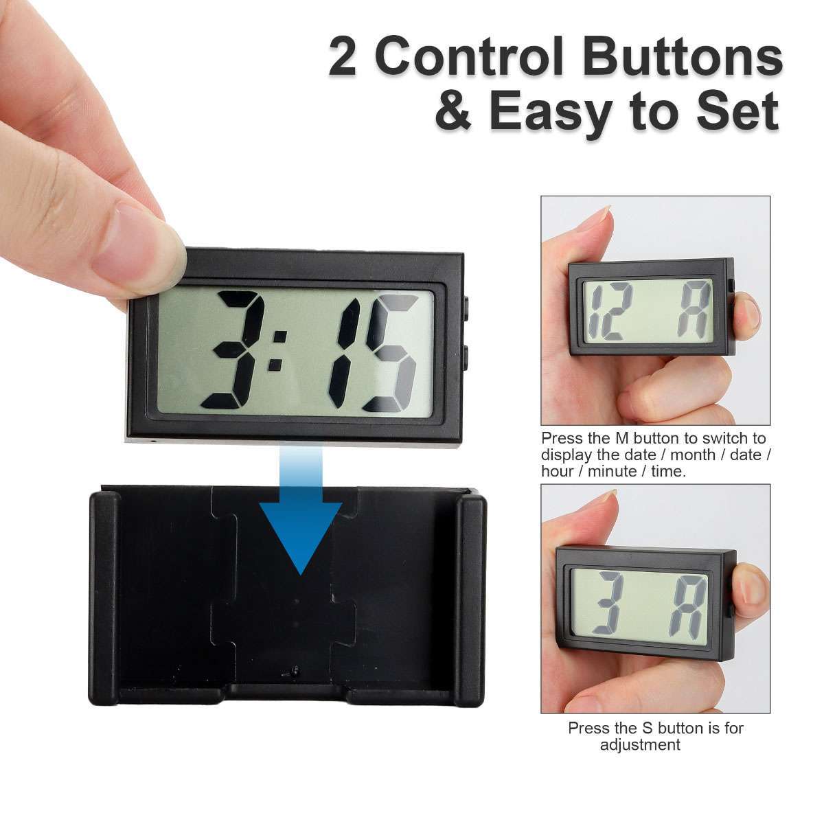 1-4X Mini Car Dashboard Digital Clock For Vehicle Large LCD Time Screen Portable