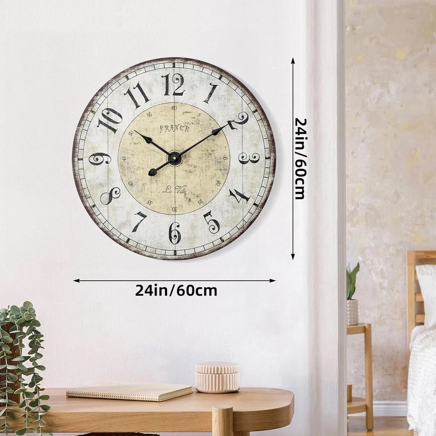 24 Inch Large Wall Clock, Rustic Round Farmhouse Wall Clocks for Living Room …