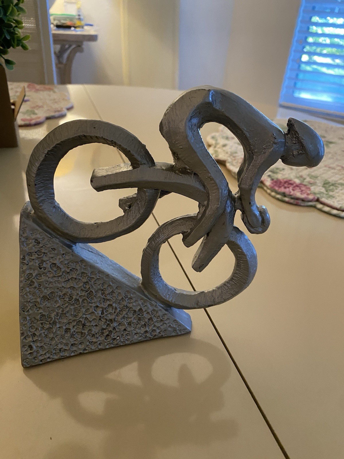 Racing Cyclist Bicycle Sculpture Design Decoration Figure Statue Silver ‘RACER’