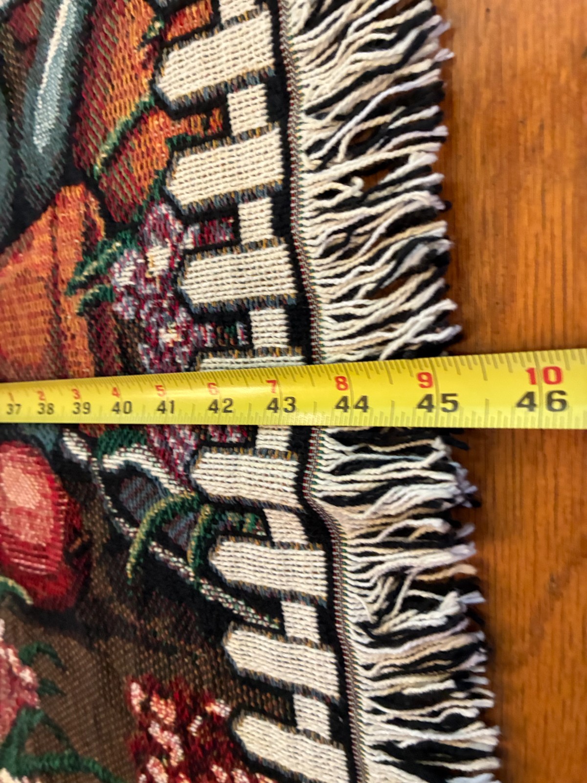 Vintage GARDEN TAPESTRY BLANKET Throw 68×45 Crown Crafts FRINGE Picket Fence